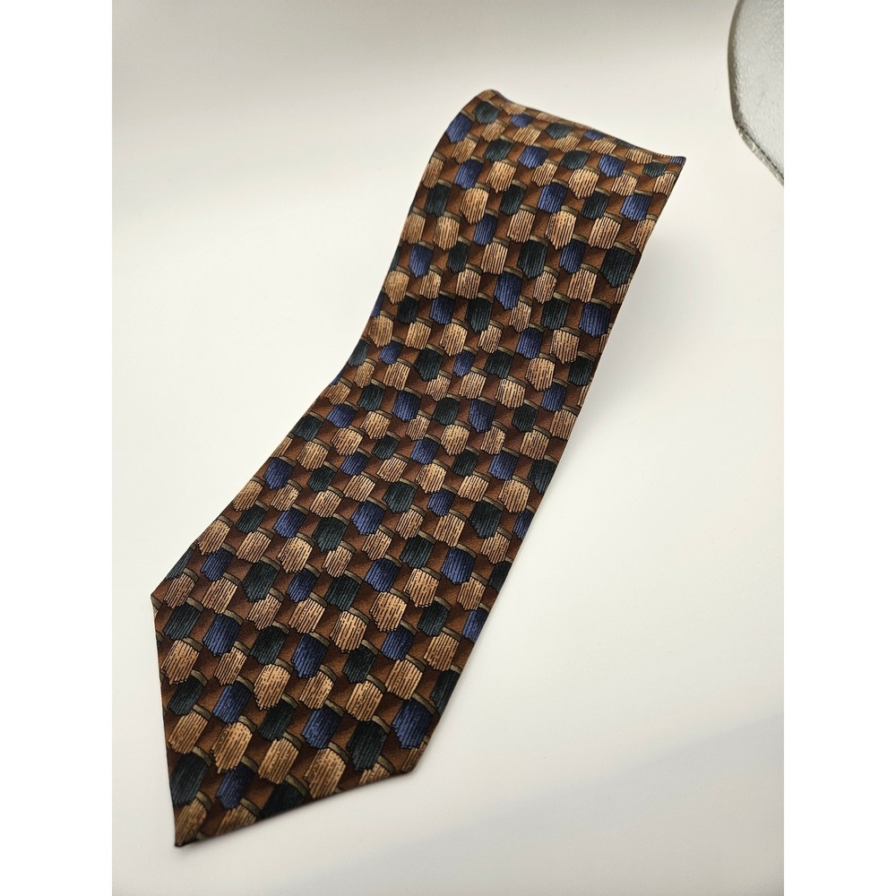 Jimmy V Al Leiter Collection Four Silk Tie Brown Blue Geometric Stonehenge USA